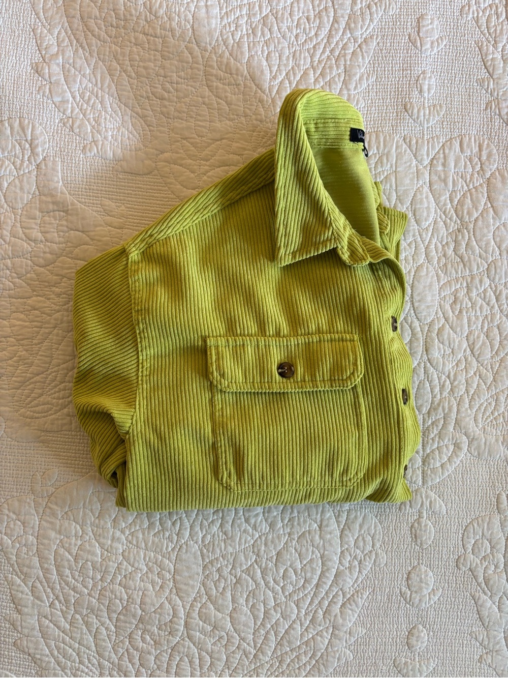 Women’s Corduroy Button-Up Shirt Jacket in Lime Green